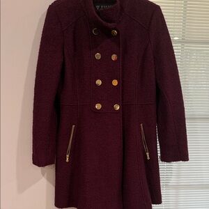 Guess Women's Double-Breasted Pea Coat in Deep Wine